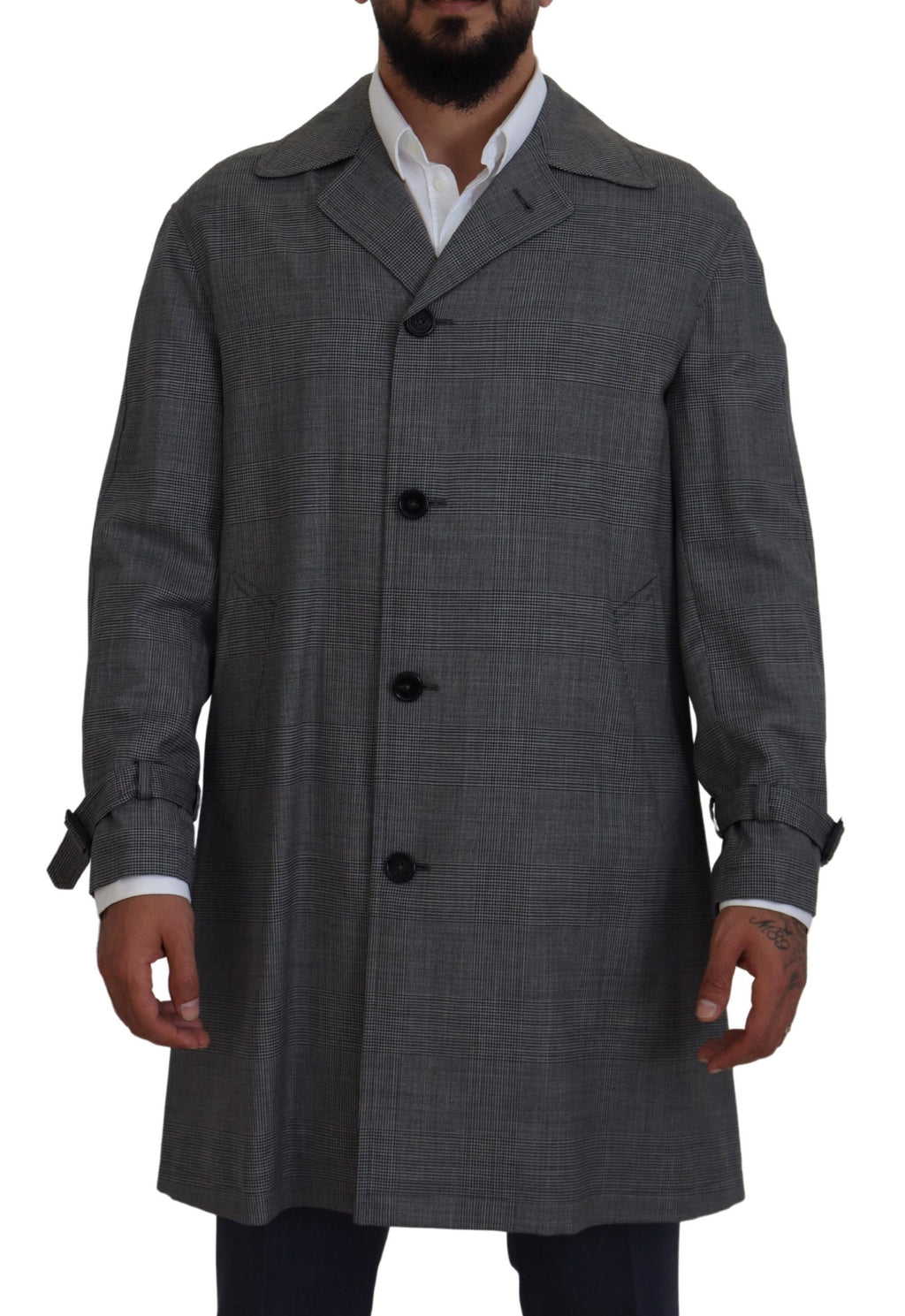 Dolce & Gabbana Gray Wool Plaid Long Trench Coat Jacket Trench Coat Jacket - Eljoys Fashion 