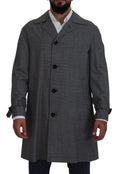 Dolce & Gabbana Gray Wool Plaid Long Trench Coat Jacket Trench Coat Jacket - Eljoys Fashion 
