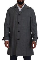 Dolce & Gabbana Gray Wool Plaid Long Trench Coat Jacket Trench Coat Jacket - Eljoys Fashion 
