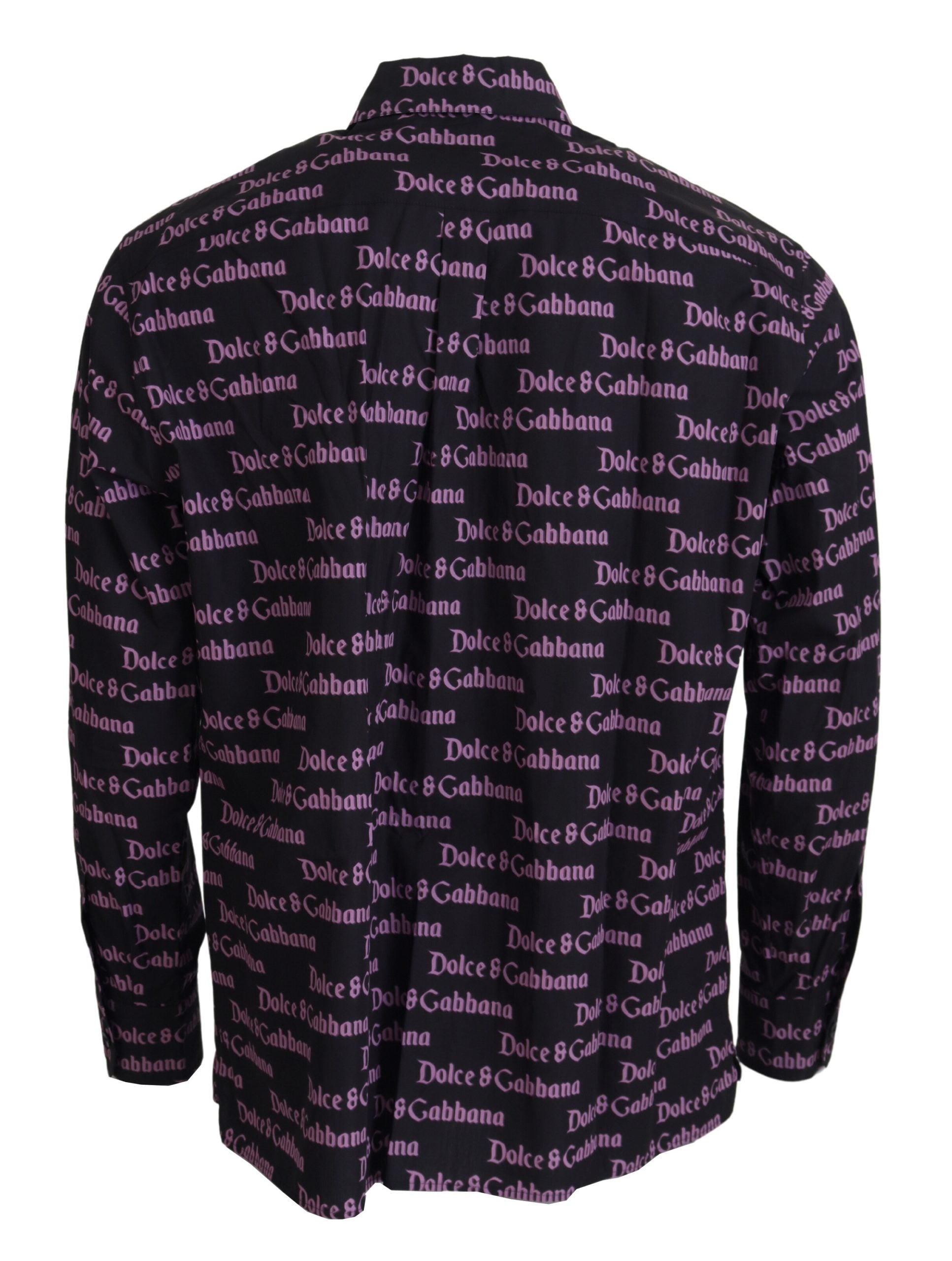 Dolce & Gabbana Black Purple Logo Slim Dress Formal Shirt Dolce & Gabbana