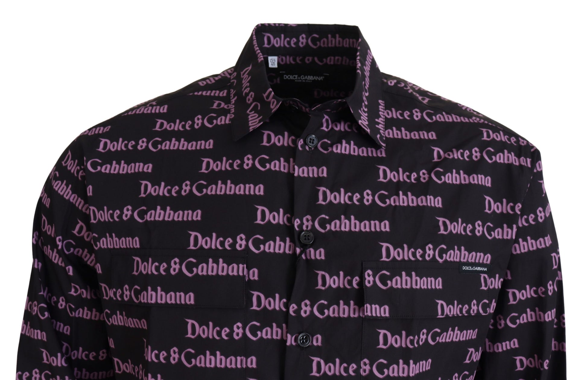 Dolce & Gabbana Black Purple Logo Slim Dress Formal Shirt Dolce & Gabbana