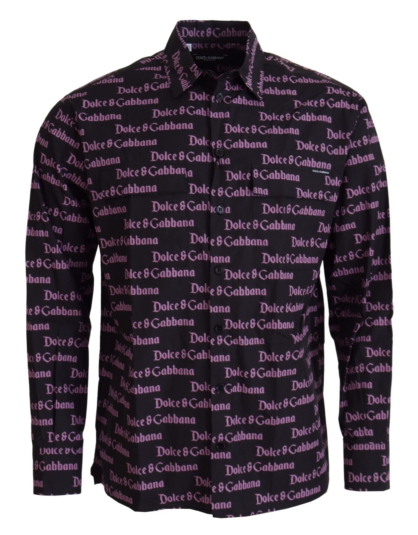 Dolce & Gabbana Black Purple Logo Slim Dress Formal Shirt Dolce & Gabbana