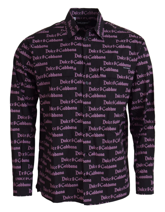 Dolce & Gabbana Black Purple Logo Slim Dress Formal Shirt Dolce & Gabbana