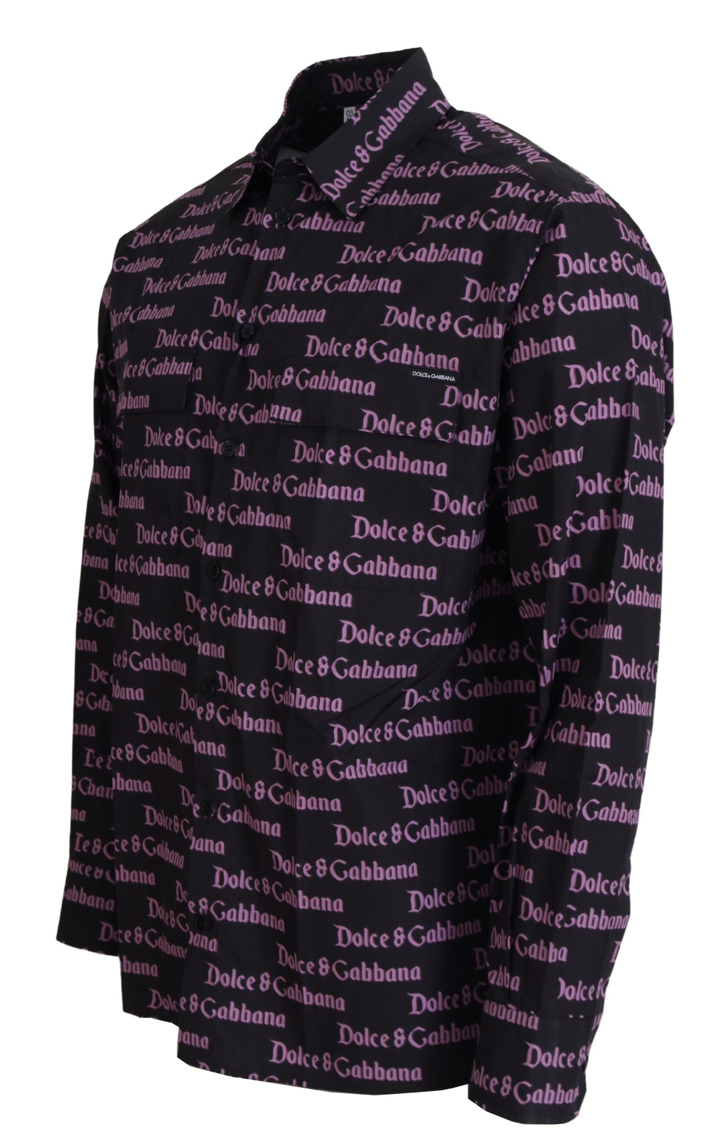 Dolce & Gabbana Black Purple Logo Slim Dress Formal Shirt Dolce & Gabbana