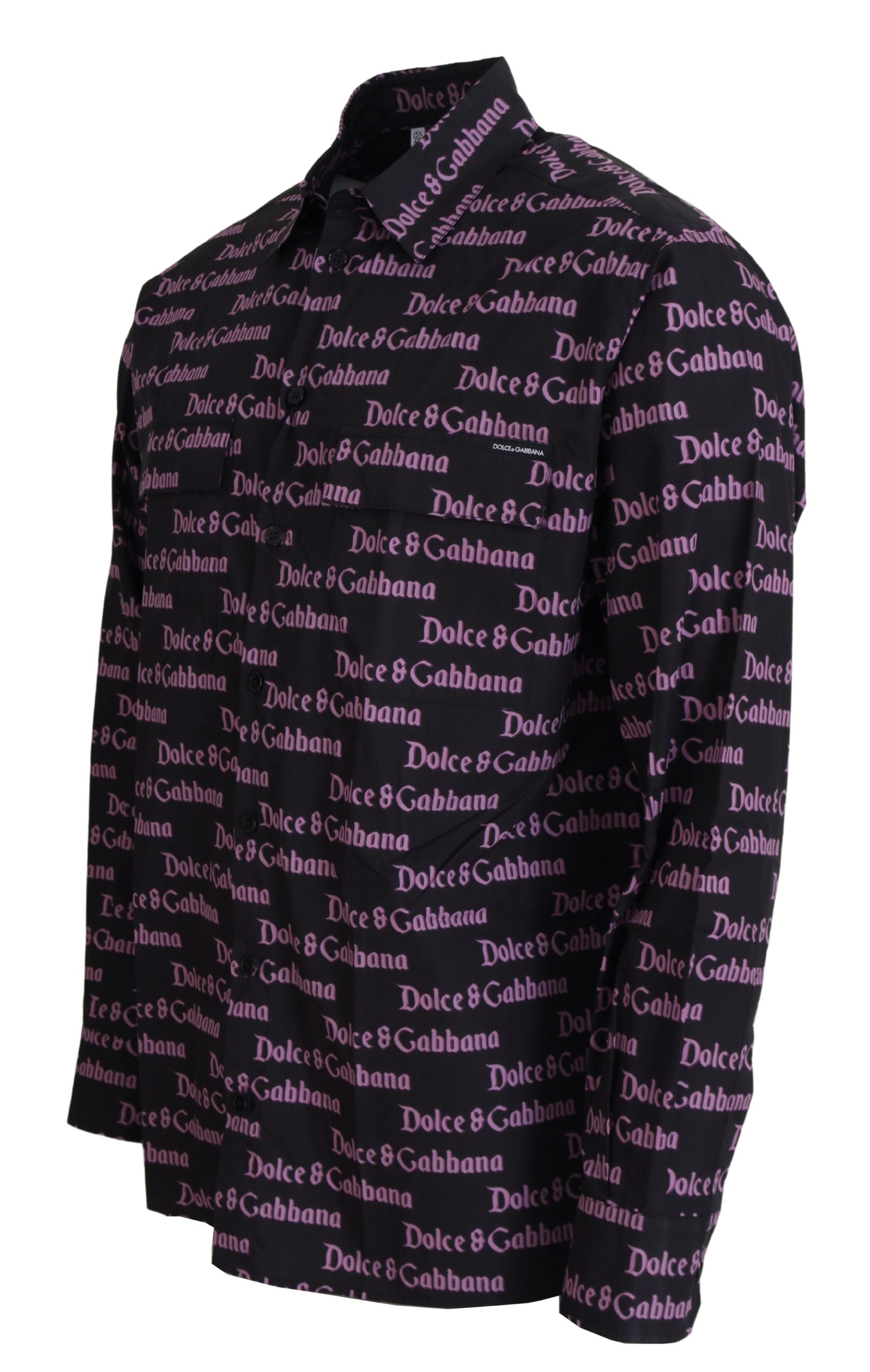 Dolce & Gabbana Black Purple Logo Slim Dress Formal Shirt Dolce & Gabbana
