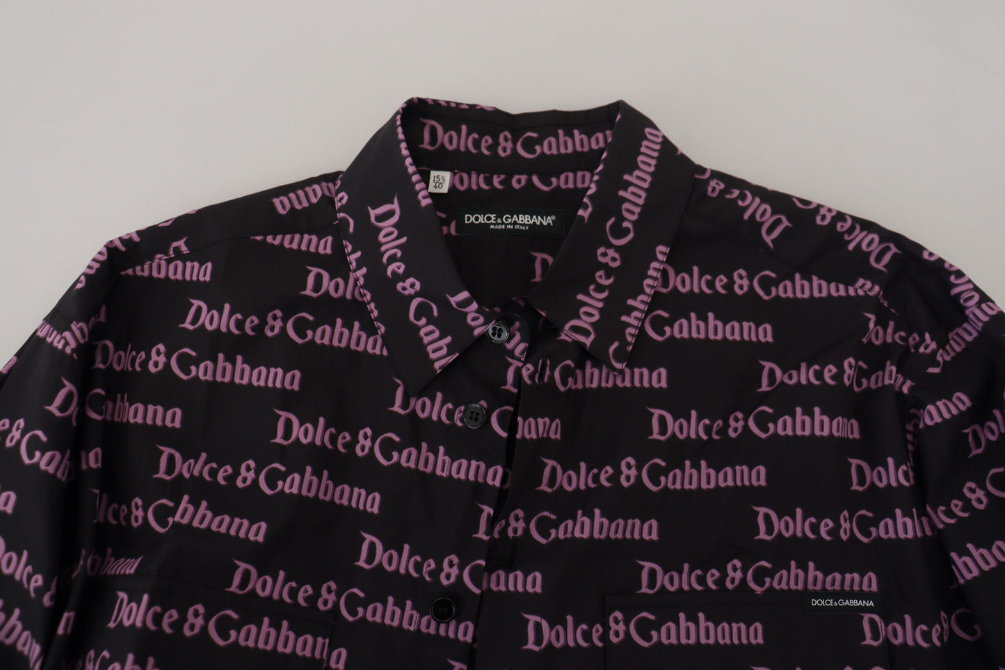 Dolce & Gabbana Black Purple Logo Slim Dress Formal Shirt Dolce & Gabbana
