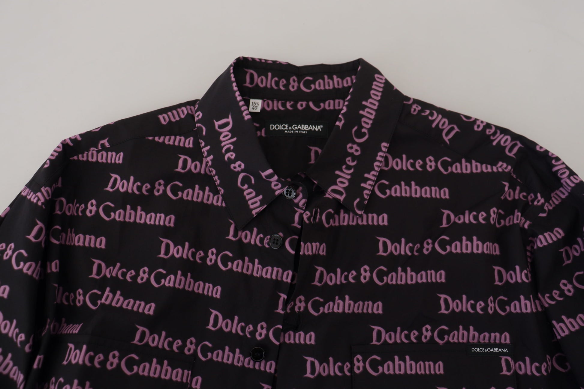 Dolce & Gabbana Black Purple Logo Slim Dress Formal Shirt Dolce & Gabbana