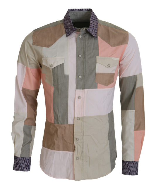Dolce & Gabbana Multicolor Cotton Patchwork Slim Shirt Dolce & Gabbana