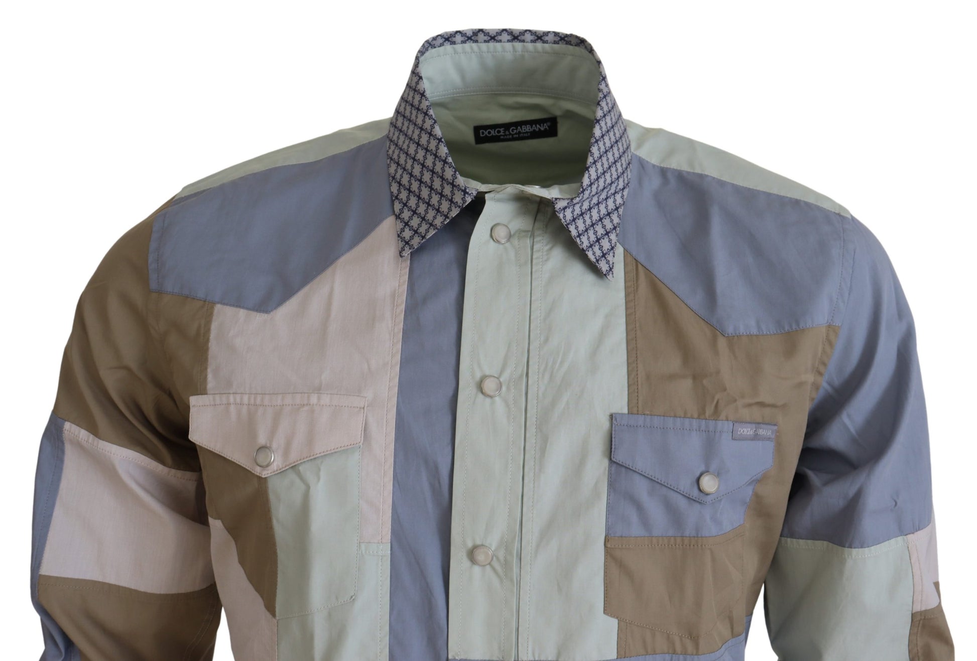Dolce & Gabbana Multicolor Cotton Patchwork Slim Shirt Dolce & Gabbana