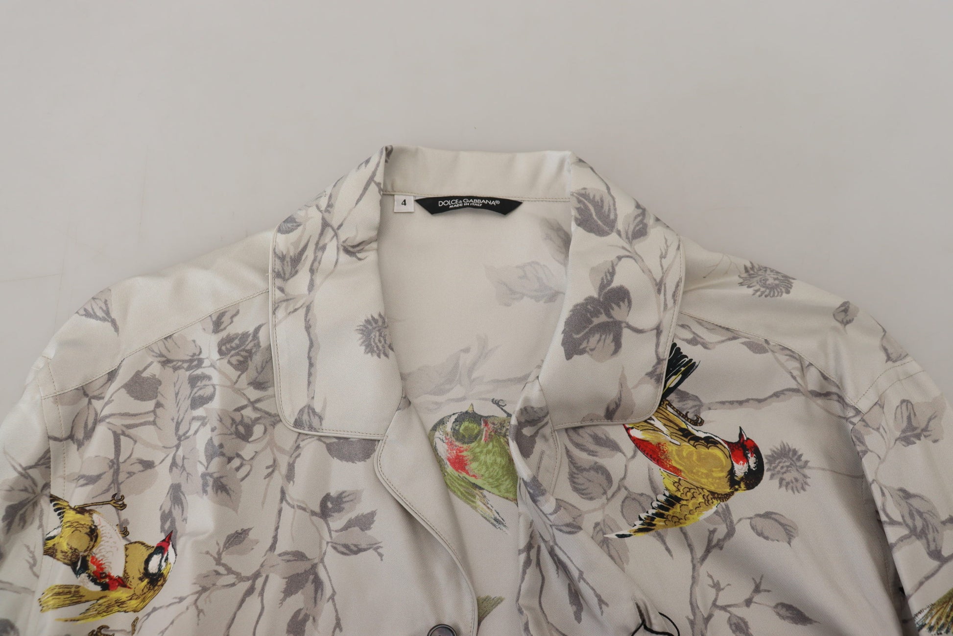 Dolce & Gabbana White Bird Print Silk Satin Casual Shirt Dolce & Gabbana