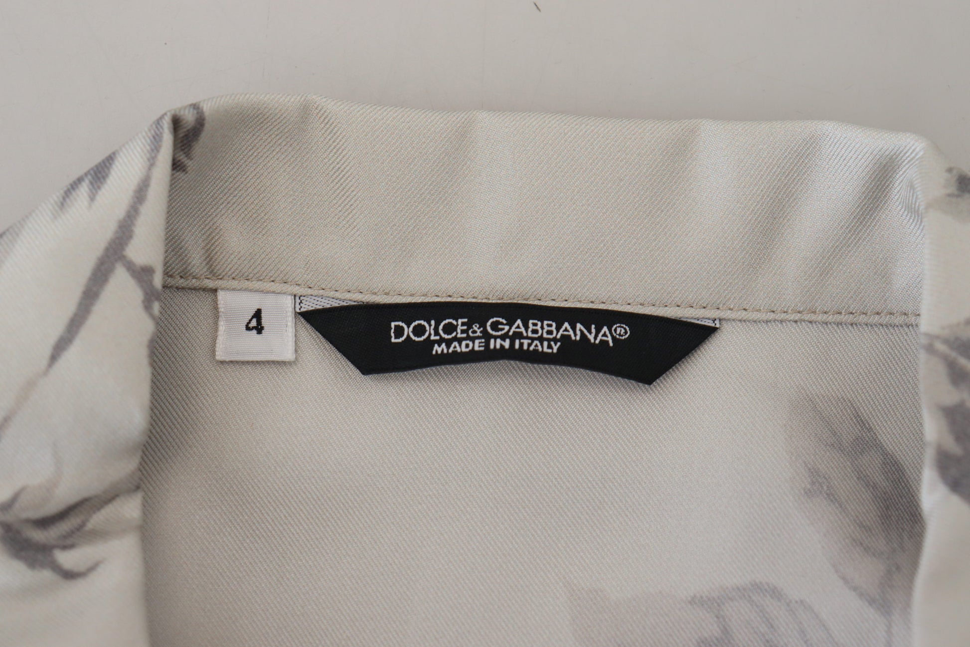 Dolce & Gabbana White Bird Print Silk Satin Casual Shirt Dolce & Gabbana