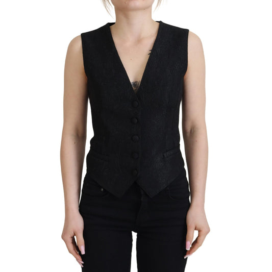 Dolce & Gabbana Black Brocade Button Down Sleeveless Vest Top Dolce & Gabbana