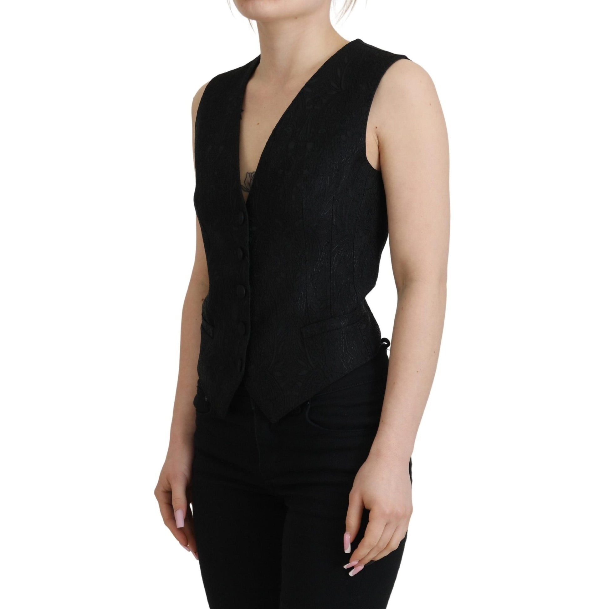 Dolce & Gabbana Black Brocade Button Down Sleeveless Vest Top Dolce & Gabbana