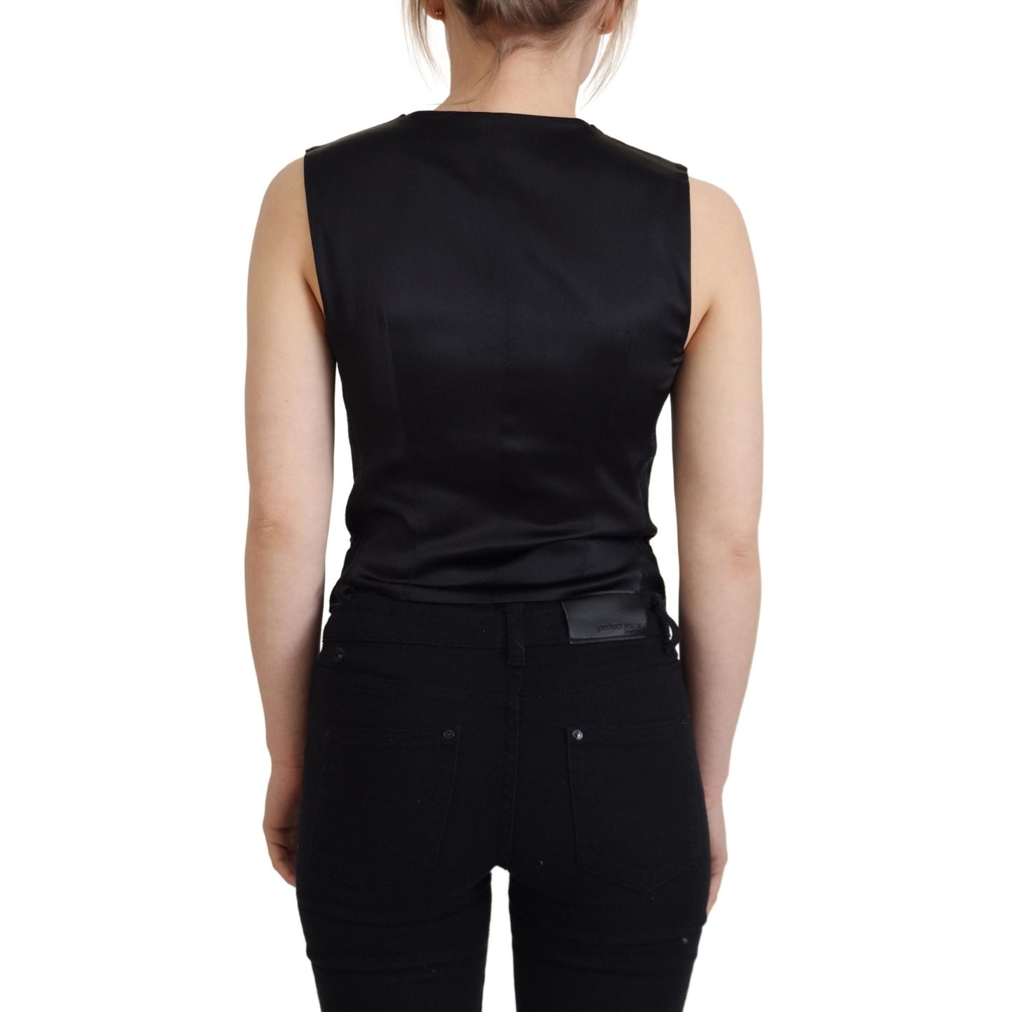 Dolce & Gabbana Black Brocade Button Down Sleeveless Vest Top Dolce & Gabbana