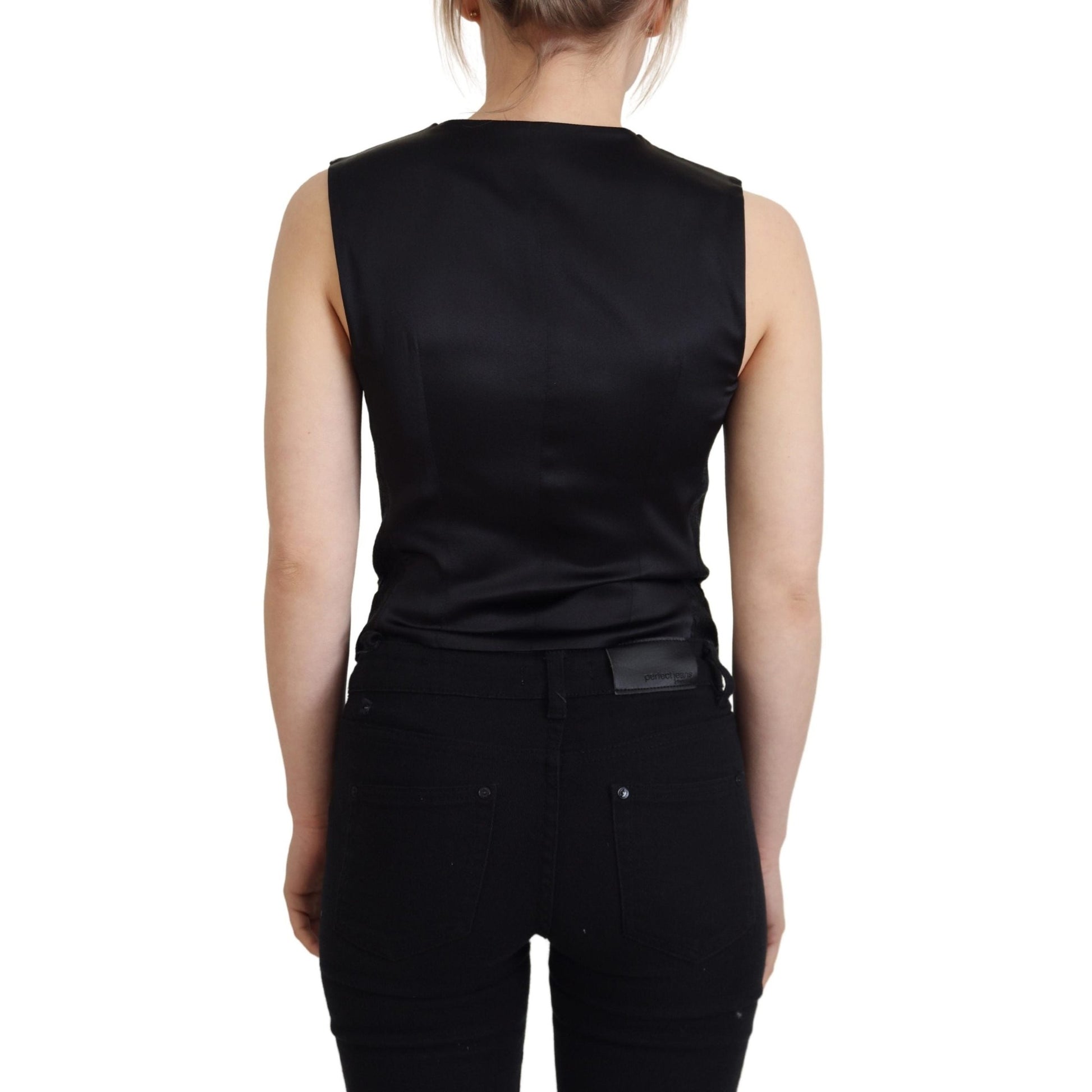 Dolce & Gabbana Black Brocade Button Down Sleeveless Vest Top Dolce & Gabbana