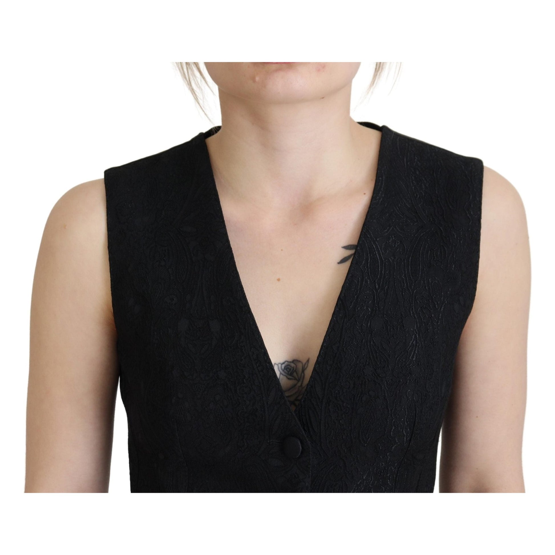 Dolce & Gabbana Black Brocade Button Down Sleeveless Vest Top Dolce & Gabbana