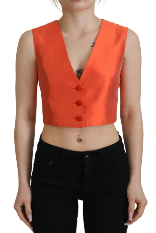 Dolce & Gabbana Orange Sleeveless Waistcoat Cropped Vest Top Dolce & Gabbana