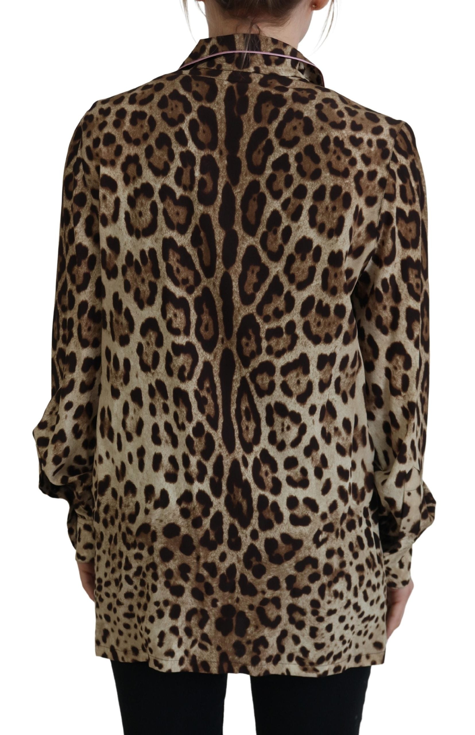 Dolce & Gabbana Brown Leopard Print Long Sleeves Blouse Top Dolce & Gabbana