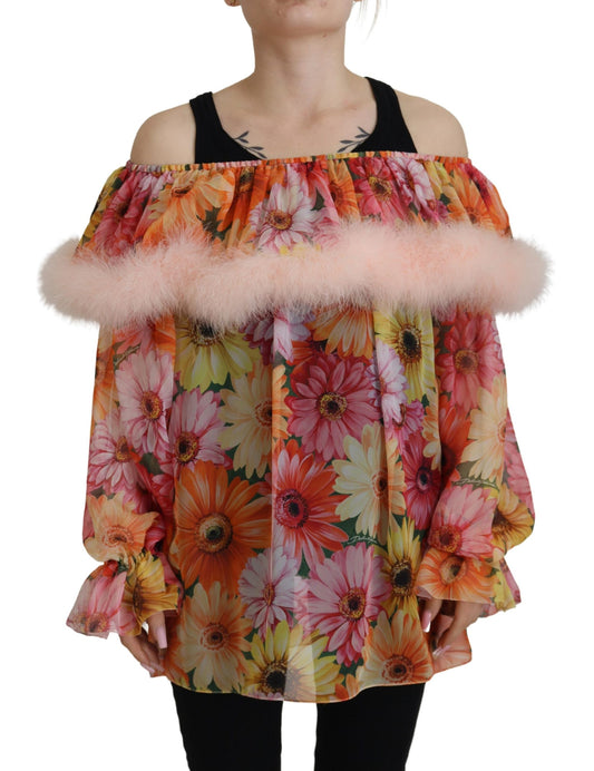 Dolce & Gabbana Multicolor Floral Fur Shearling Blouse Top Dolce & Gabbana
