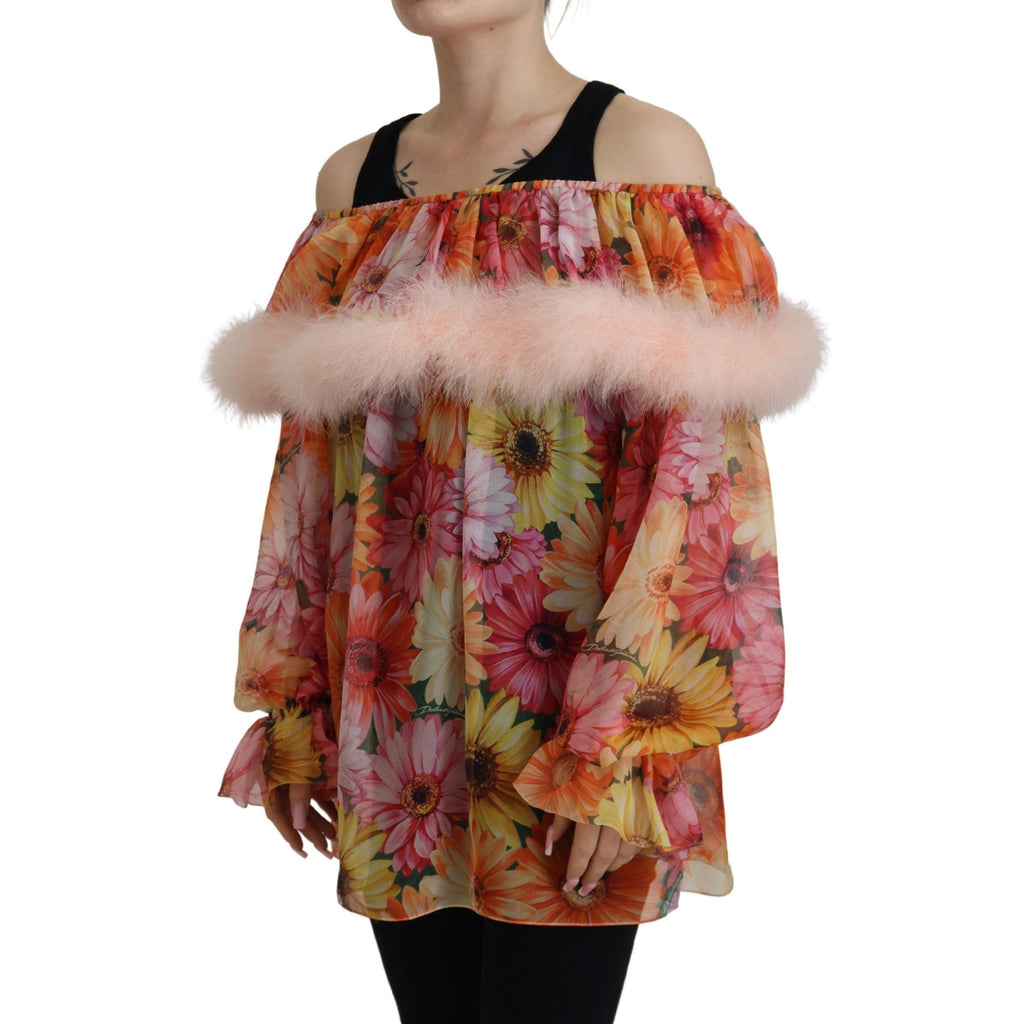 Dolce & Gabbana Multicolor Floral Fur Shearling Blouse Top