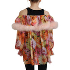 Dolce & Gabbana Multicolor Floral Fur Shearling Blouse Top