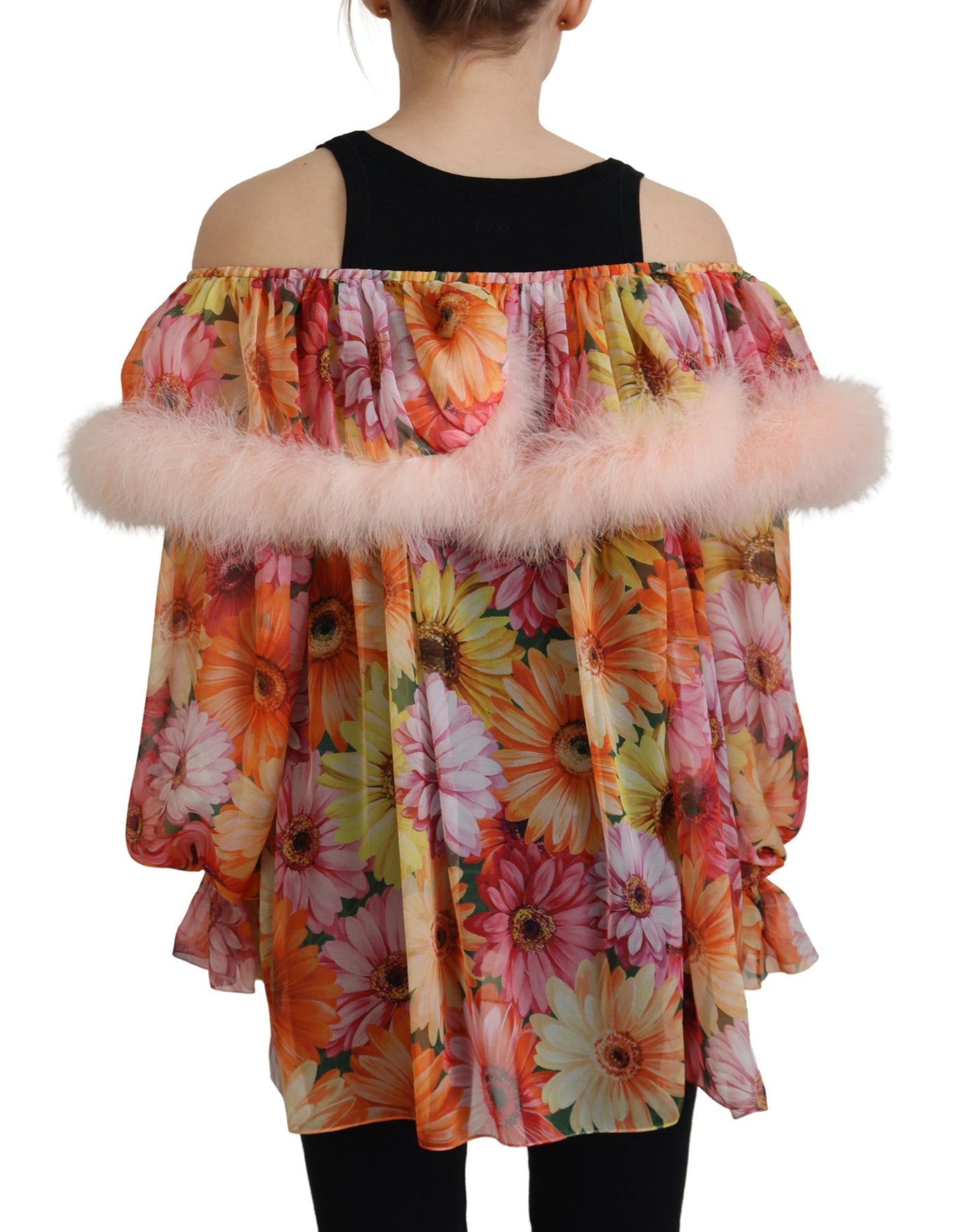 Dolce & Gabbana Multicolor Floral Fur Shearling Blouse Top Dolce & Gabbana