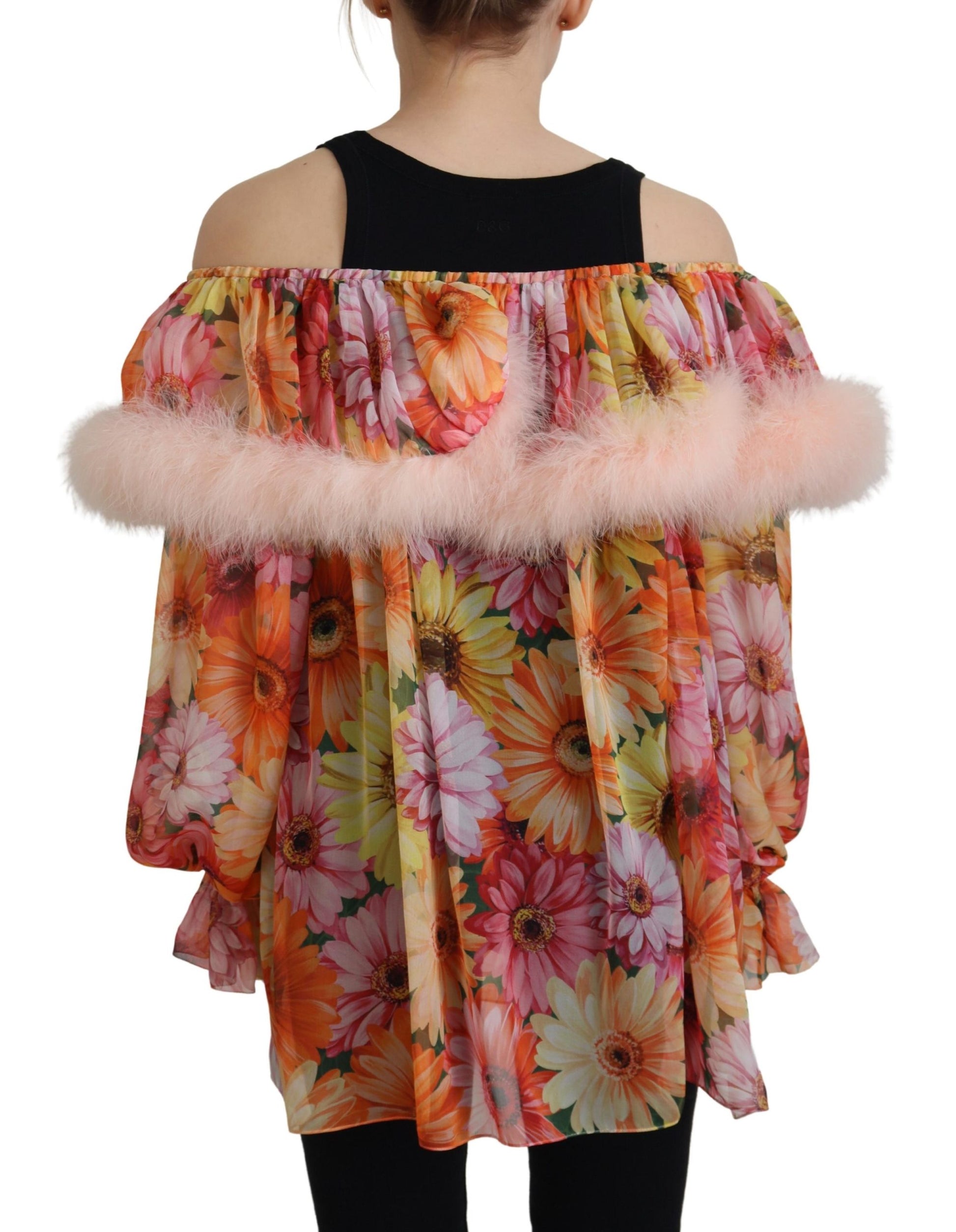 Dolce & Gabbana Multicolor Floral Fur Shearling Blouse Top Dolce & Gabbana