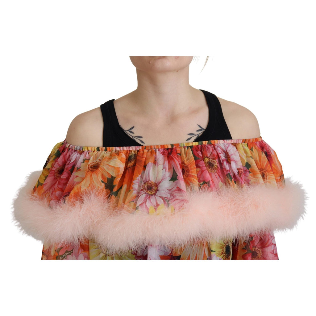 Dolce & Gabbana Multicolor Floral Fur Shearling Blouse Top