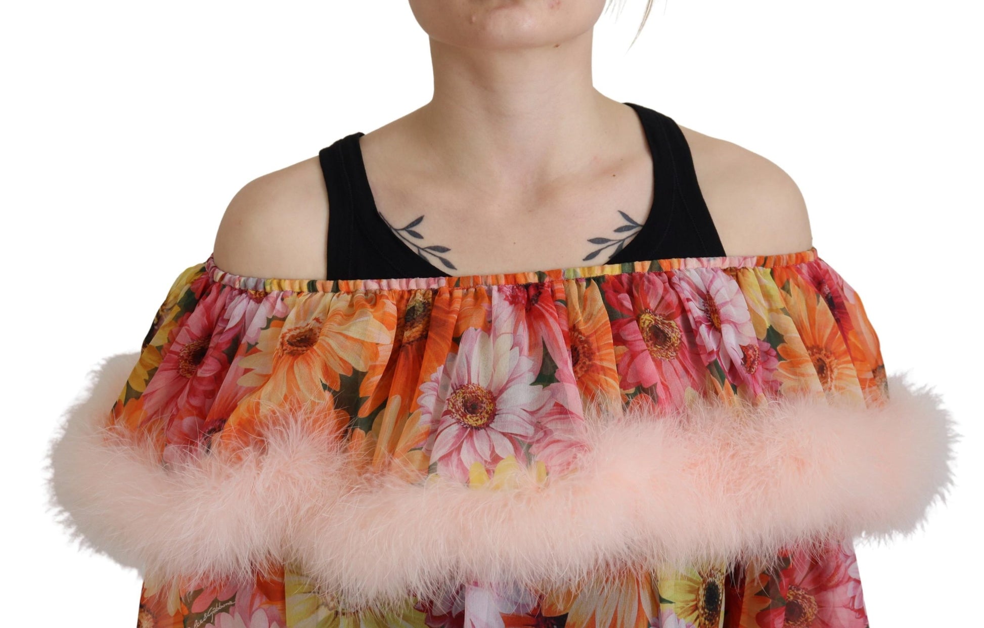 Dolce & Gabbana Multicolor Floral Fur Shearling Blouse Top Dolce & Gabbana