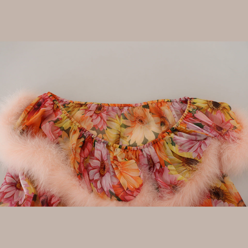 Dolce & Gabbana Multicolor Floral Fur Shearling Blouse Top