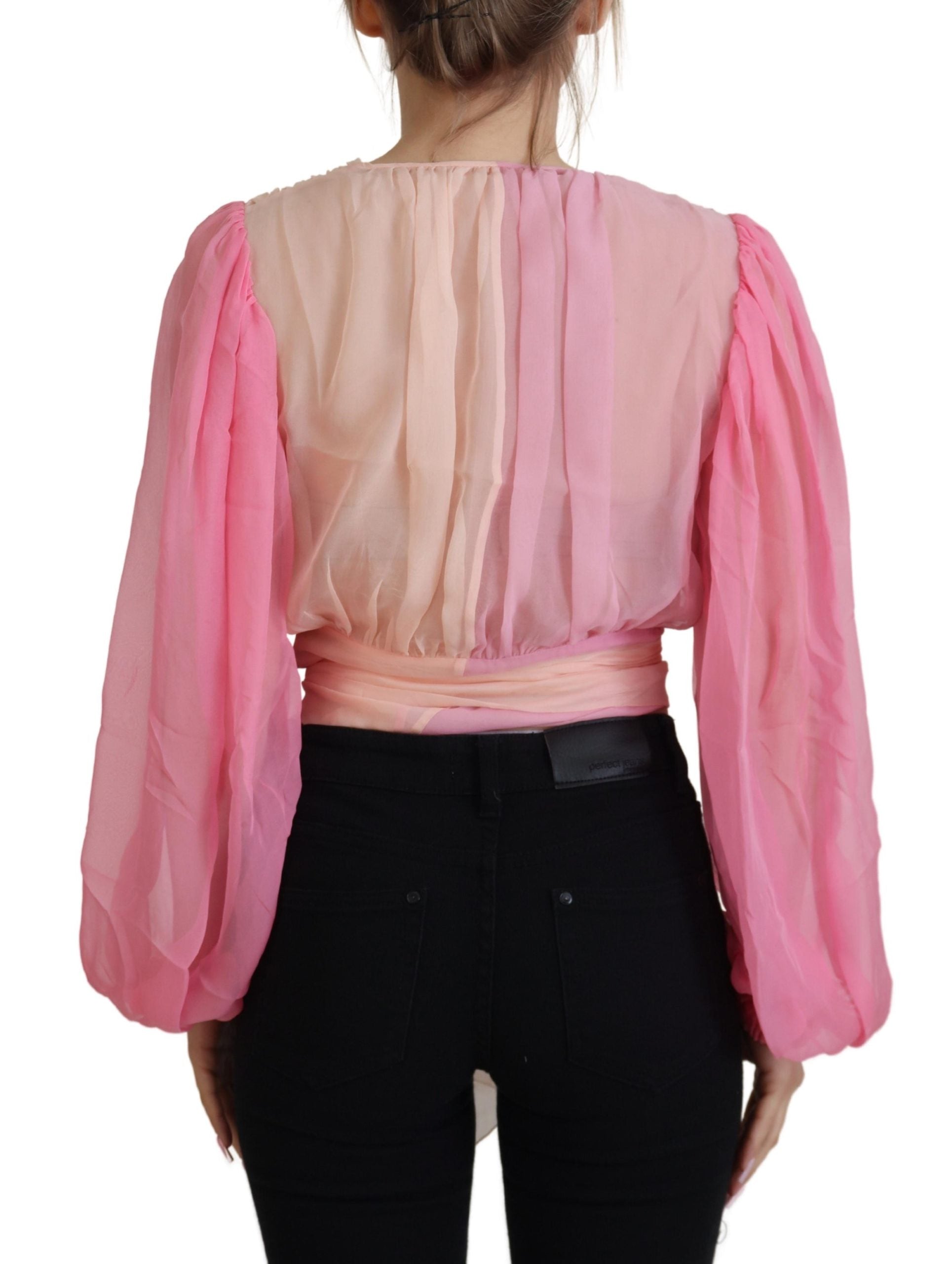 Dolce & Gabbana Pink Silk Wrap Long Sleeves Blouse Top Dolce & Gabbana