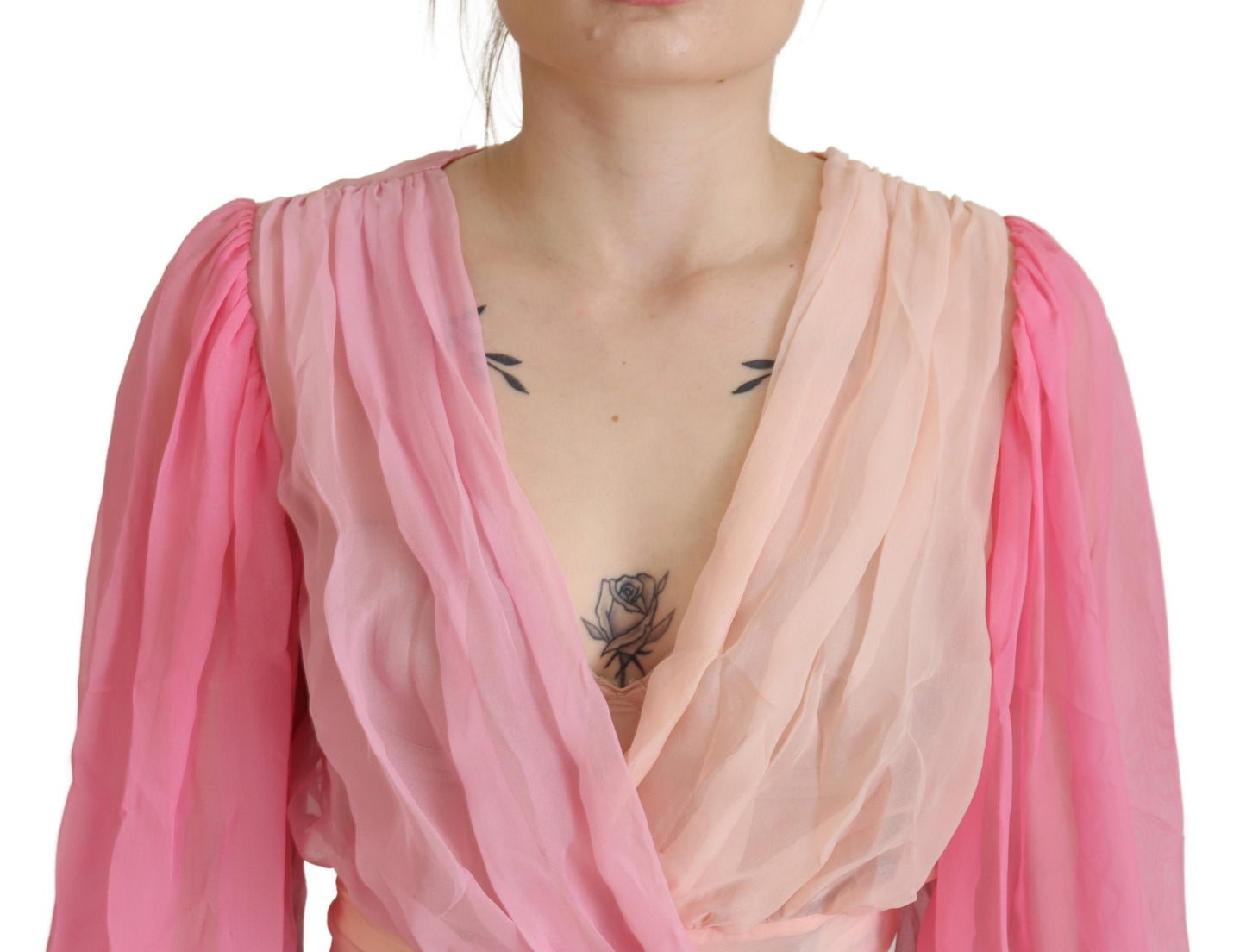 Dolce & Gabbana Pink Silk Wrap Long Sleeves Blouse Top Dolce & Gabbana