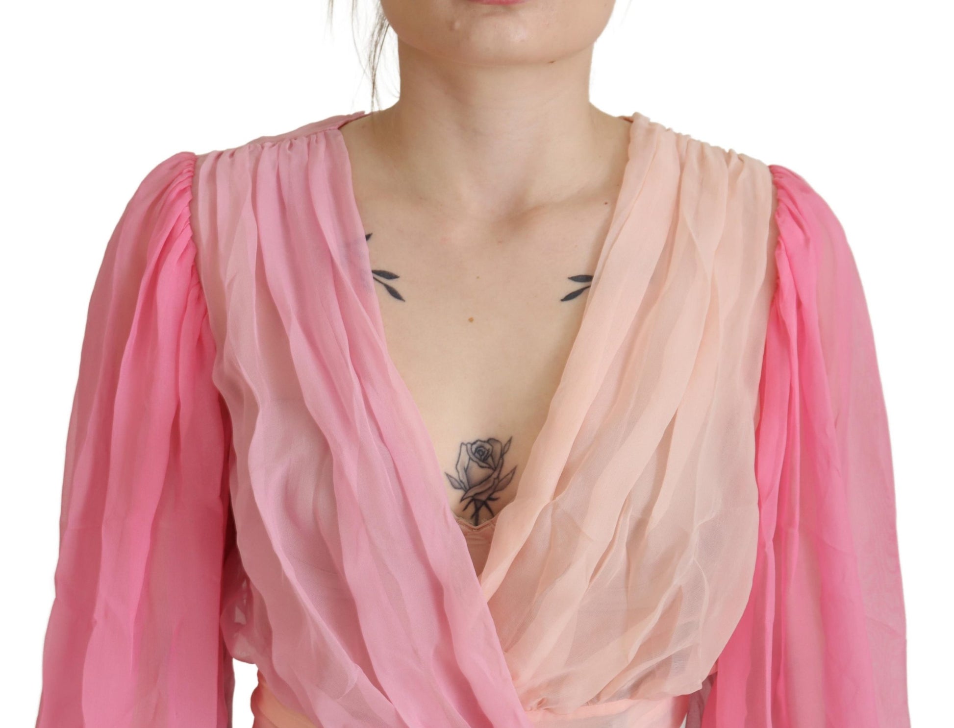 Dolce & Gabbana Pink Silk Wrap Long Sleeves Blouse Top Dolce & Gabbana
