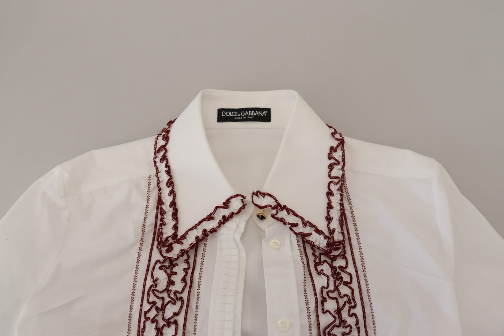 Dolce & Gabbana White Lace Long Sleeves Ruffle Collar Top Dolce & Gabbana
