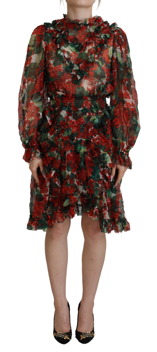 Dolce & Gabbana Multicolor Geranium A-line Knee Length Dress Dolce & Gabbana