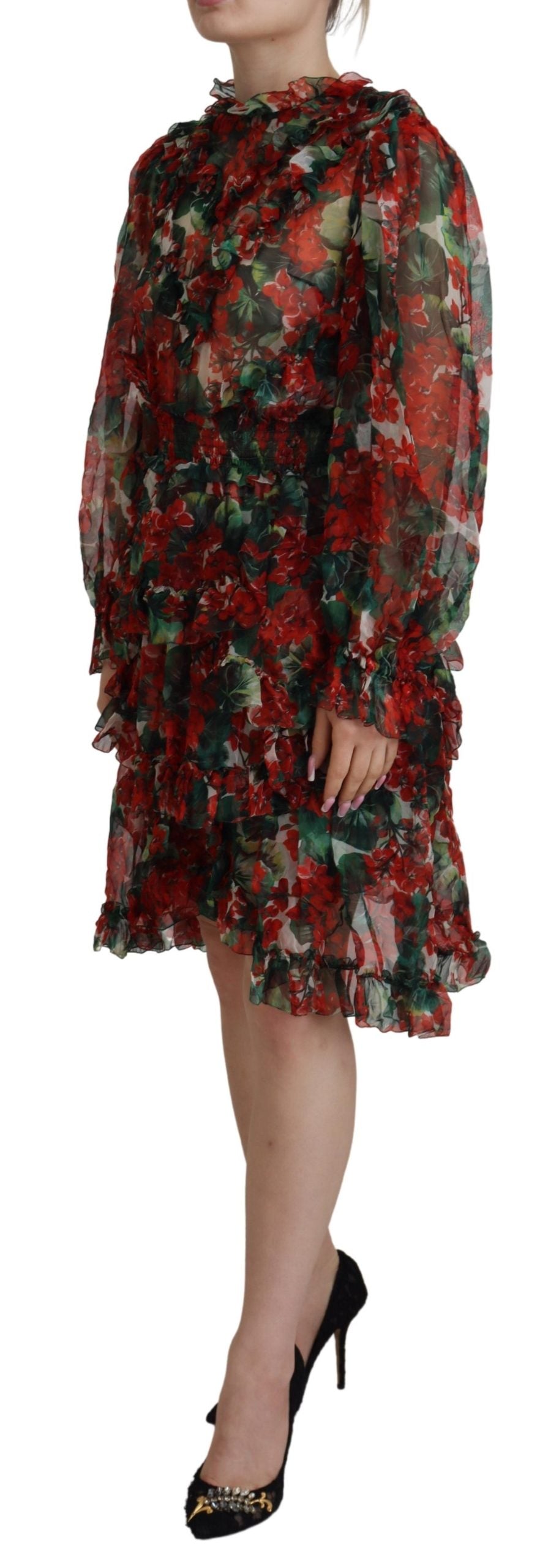 Dolce & Gabbana Multicolor Geranium A-line Knee Length Dress Dolce & Gabbana