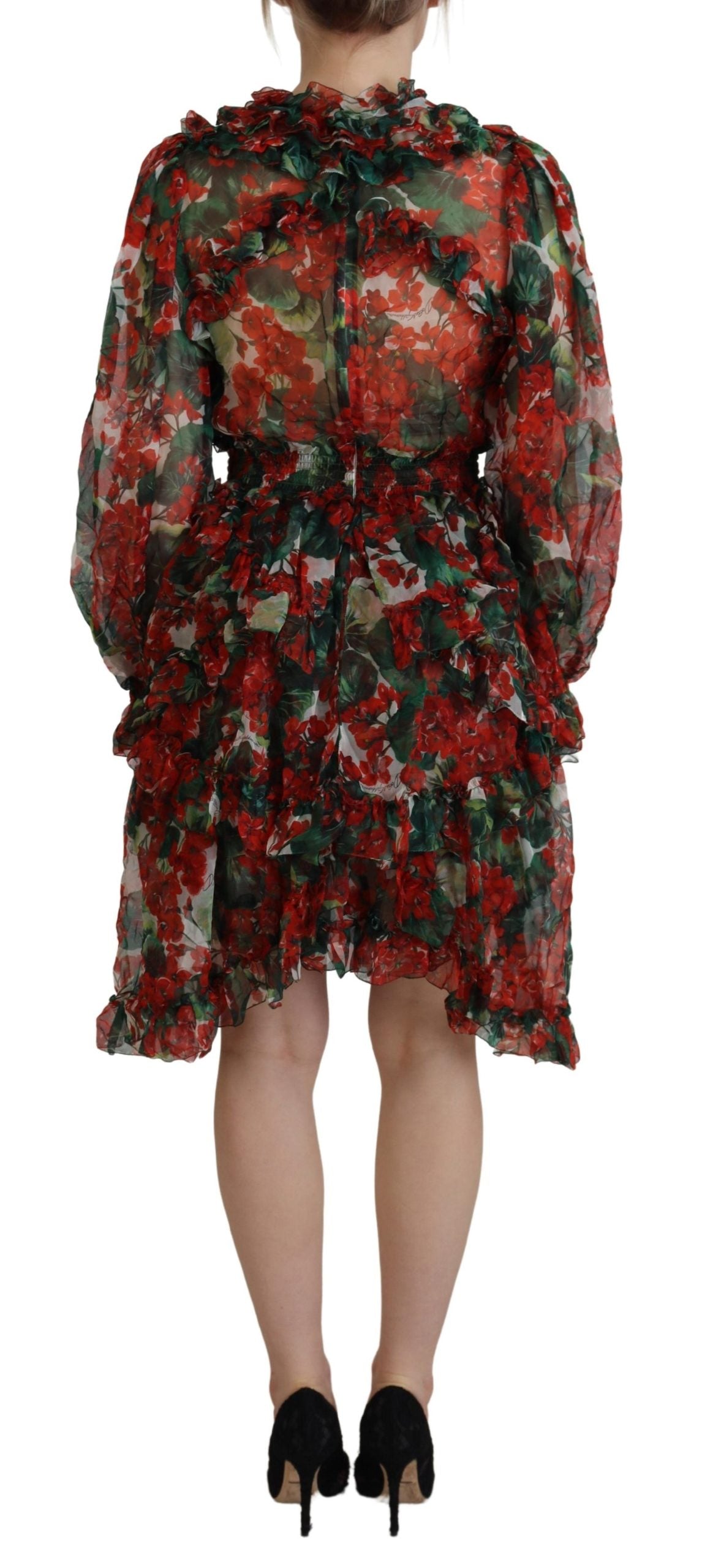 Dolce & Gabbana Multicolor Geranium A-line Knee Length Dress Dolce & Gabbana