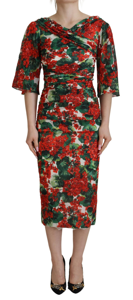 Dolce & Gabbana Multicolor Geranium Silk Sheath Midi Dress Dolce & Gabbana