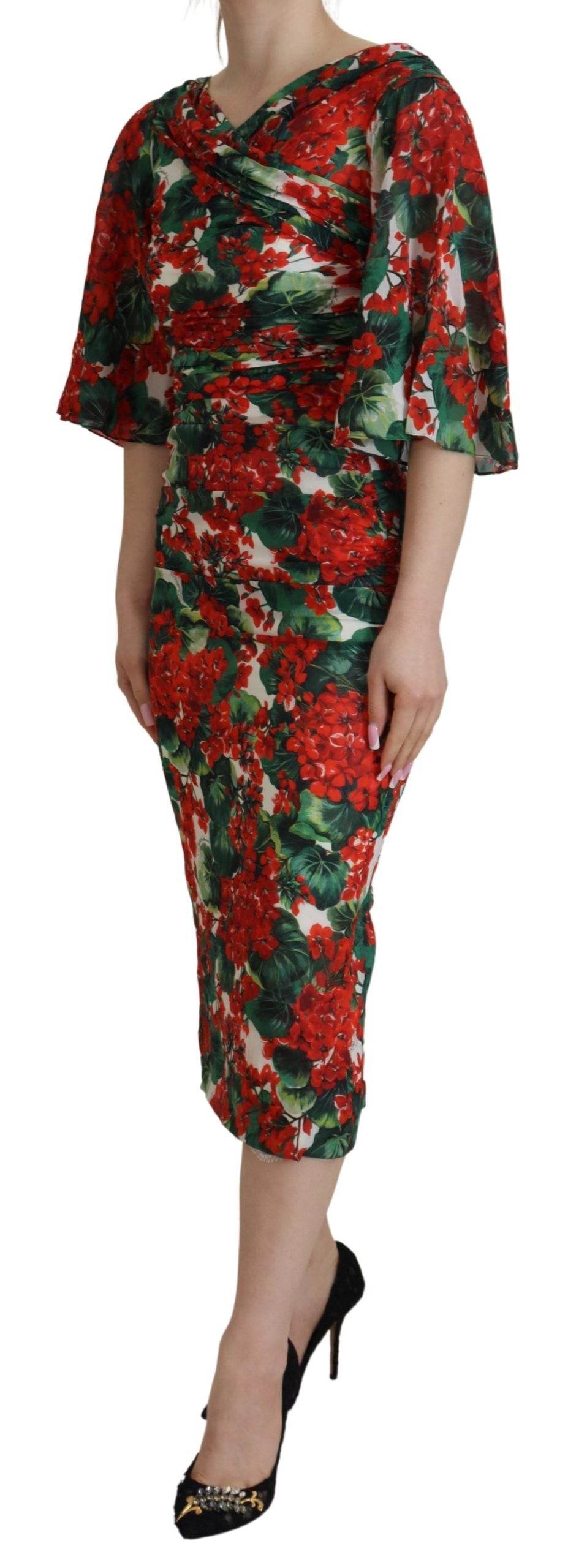 Dolce & Gabbana Multicolor Geranium Silk Sheath Midi Dress Dolce & Gabbana
