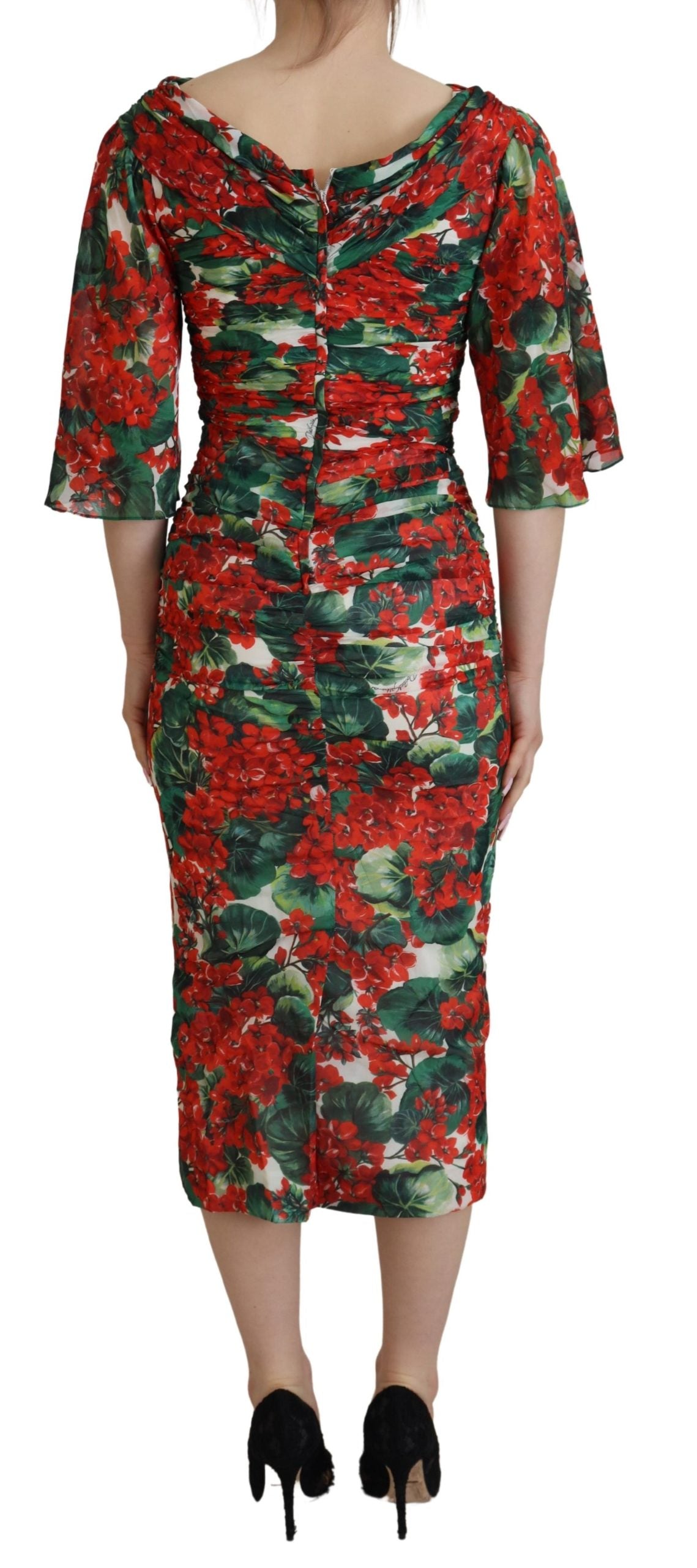 Dolce & Gabbana Multicolor Geranium Silk Sheath Midi Dress Dolce & Gabbana
