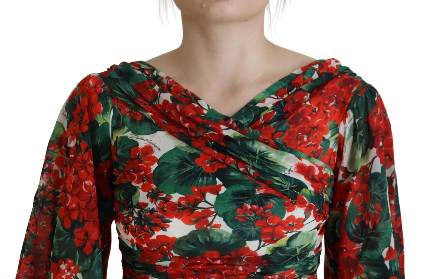 Dolce & Gabbana Multicolor Geranium Silk Sheath Midi Dress Dolce & Gabbana