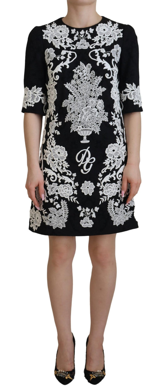 Dolce & Gabbana Black Lace Trim Half Sleeves A-line Dress Dolce & Gabbana