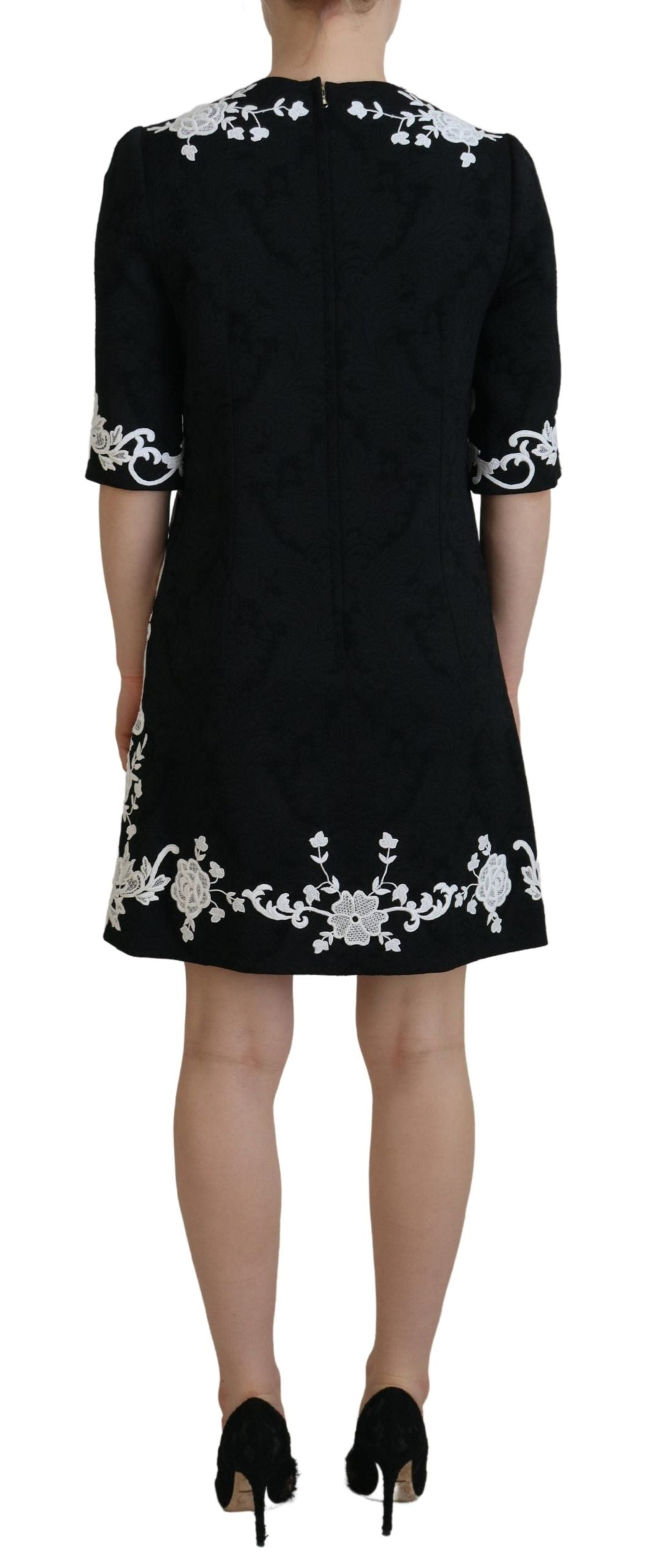 Dolce & Gabbana Black Lace Trim Half Sleeves A-line Dress Dolce & Gabbana