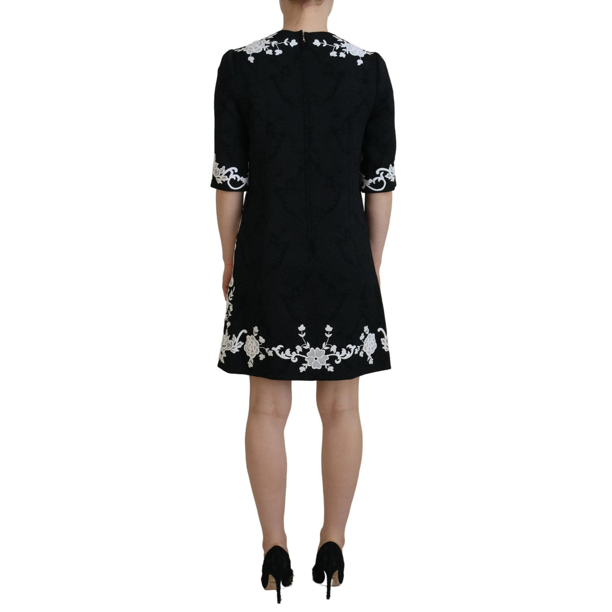 Dolce & Gabbana Black Lace Trim Half Sleeves A-line Dress
