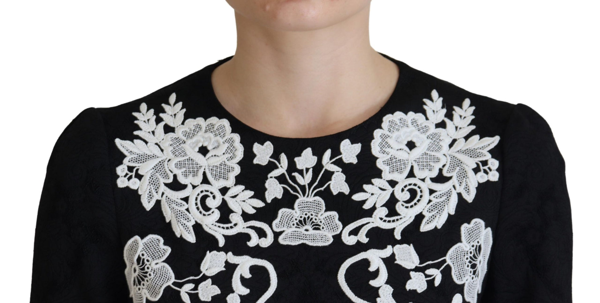Dolce & Gabbana Black Lace Trim Half Sleeves A-line Dress Dolce & Gabbana