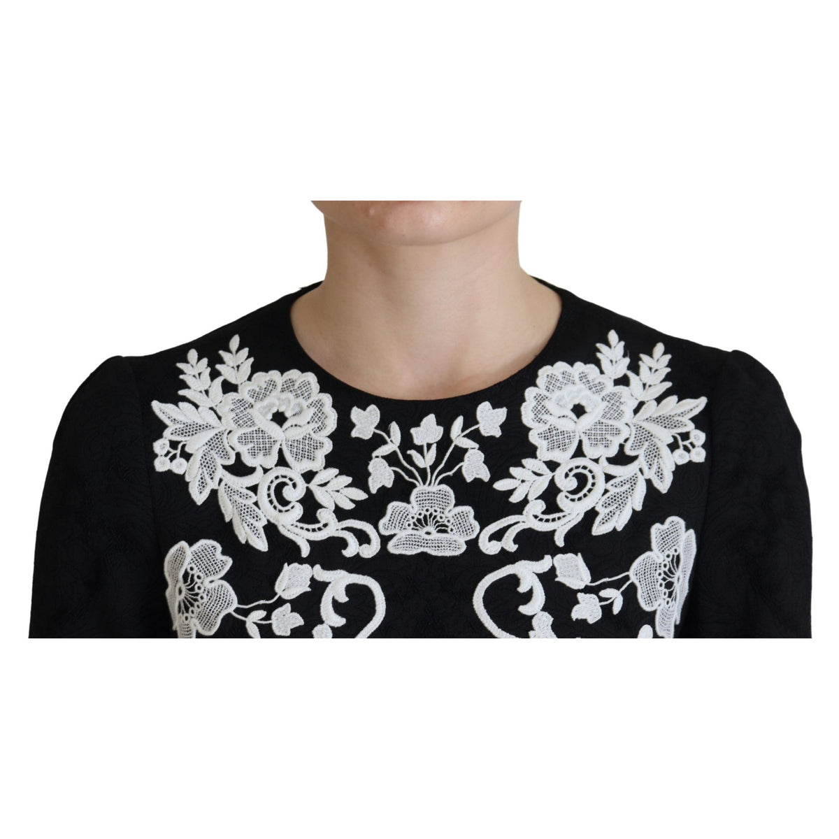Dolce & Gabbana Black Lace Trim Half Sleeves A-line Dress