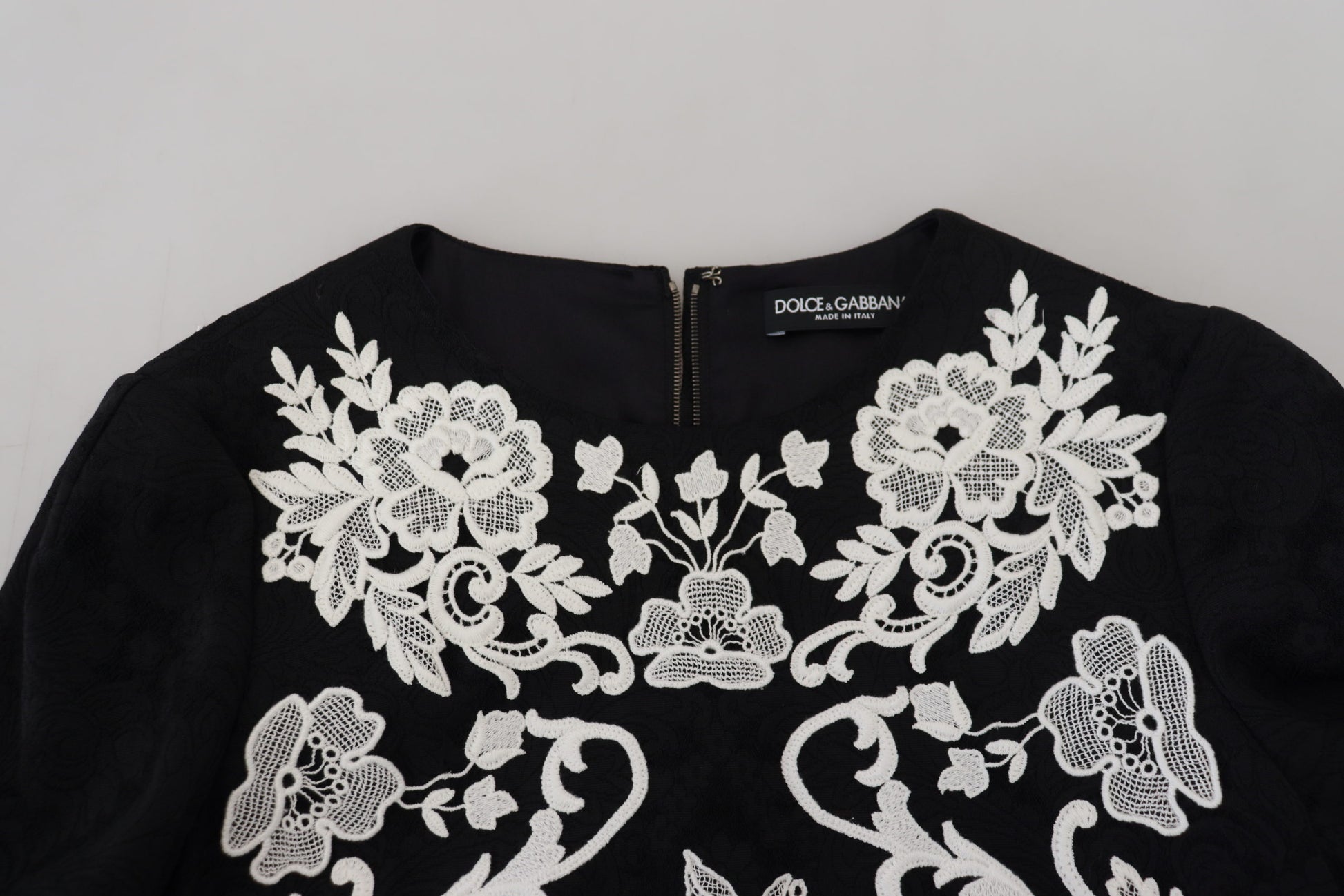 Dolce & Gabbana Black Lace Trim Half Sleeves A-line Dress Dolce & Gabbana