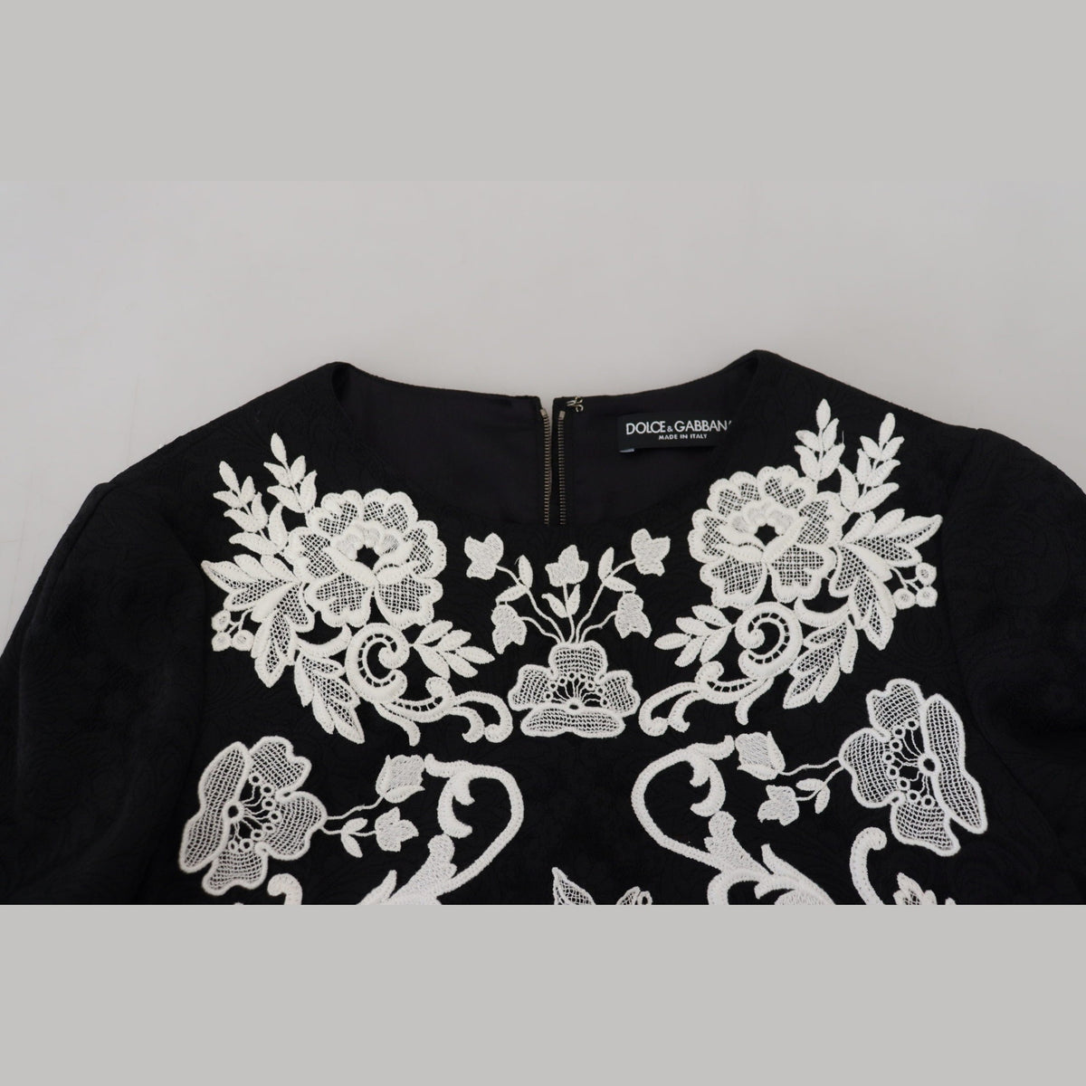 Dolce & Gabbana Black Lace Trim Half Sleeves A-line Dress