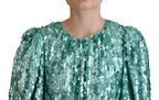 Dolce & Gabbana Blue Sequined Pleated Aline Midi Nylon Dress