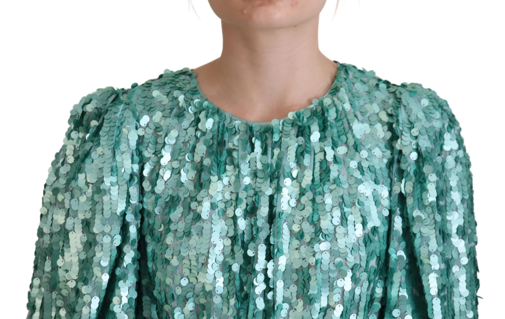 Dolce & Gabbana Blue Sequined Pleated Aline Midi Nylon Dress Dolce & Gabbana